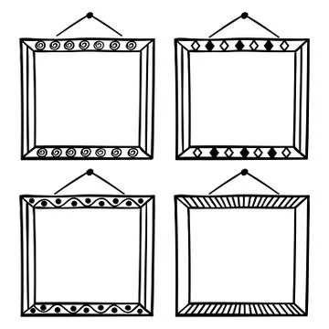 Vector set of hanging picture frames, hand drawn doodle style, isolated on white Stock Illustration