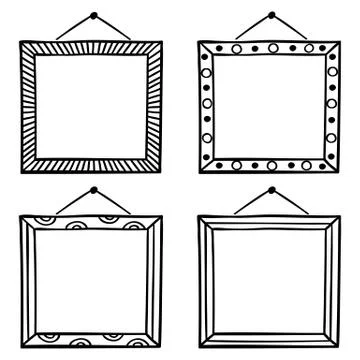 Vector set of hanging picture frames, hand drawn doodle style, isolated on white Stock Illustration