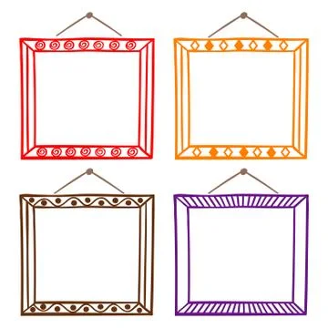 Vector set of hanging picture frames, hand drawn doodle style, isolated on white Stock Illustration
