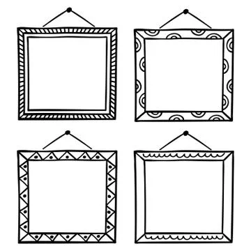 Vector set of hanging picture frames, hand drawn doodle style, isolated on white Stock Illustration