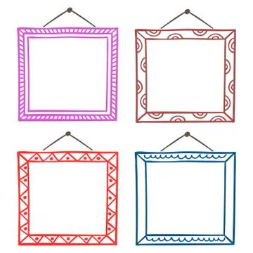 Vector set of hanging picture frames, hand drawn doodle style, isolated on white Stock Illustration