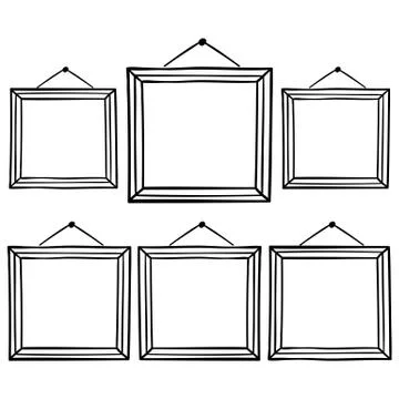 Vector set of hanging picture frames, hand drawn doodle style, isolated on white Stock Illustration