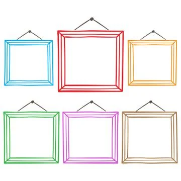 Vector set of hanging picture frames, hand drawn doodle style, isolated on white Stock Illustration