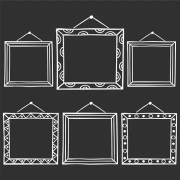Vector set of hanging picture frames, hand drawn doodle style, isolated on Stock Illustration