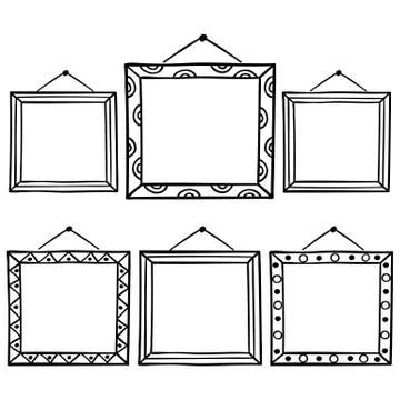 Vector set of hanging picture frames, hand drawn doodle style, isolated on white Stock Illustration