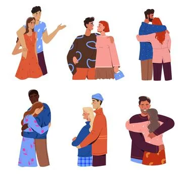 Vector Set of happy hugging couples Stock-Illustration