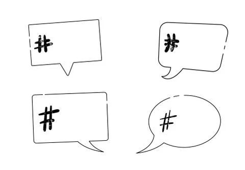 Vector set of hashtag signs on speech bubble with empty space for text. Eleme Illustrazione stock
