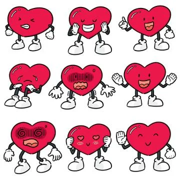 Vector set of heart cartoon Stock Illustration