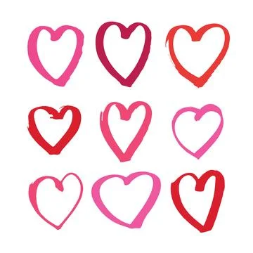 Vector set of heart drawn by hand with marker Stock Illustration