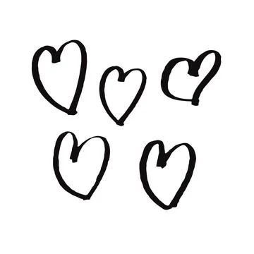 Vector set of heart drawn by hand with marker Stock Illustration