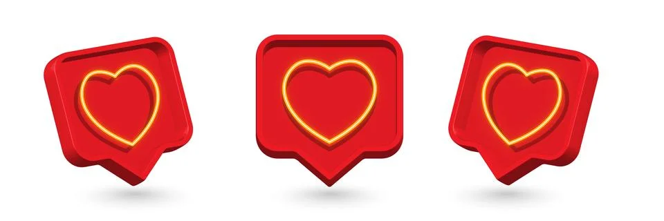 Vector set like heart icon on a red pin isolated on white background. Neon Like Illustrazione stock