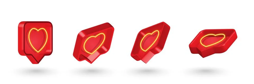 Vector set like heart icon on a red pin isolated on white background. Neon Like Stock-Illustration