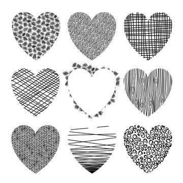 Vector set of hearts of different texture Stock Illustration