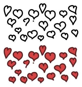 Vector set of hearts in doodle style isolated on white background. Cartoon ve Stock Illustration