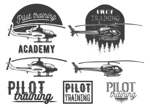 Vector set of helicopter school emblem, label, logo and design elements. Pilot Illustrazione stock