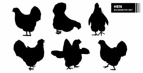 Vector set of hen character silhouettes Stock Illustration