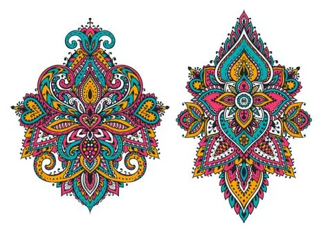 Vector set of henna floral elements Stock Illustration