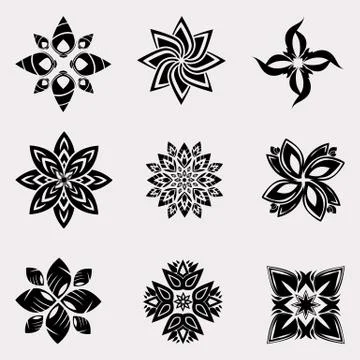 The vector set of heraldic decoration flowers Stock Illustration