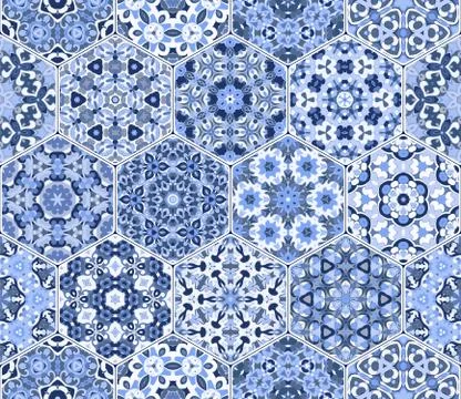 Vector set of hexagonal patterns. Illustrazione stock