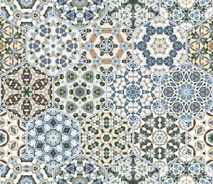 Vector set of hexagonal patterns. Stock Illustration