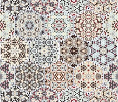 Vector set of hexagonal patterns. Stock Illustration