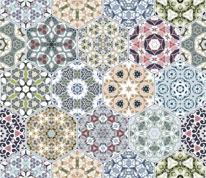 Vector set of hexagonal patterns. Stock Illustration