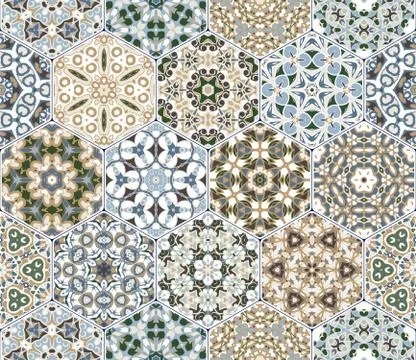 Vector set of hexagonal patterns. Stock Illustration