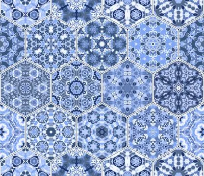 Vector set of hexagonal patterns. Stock Illustration