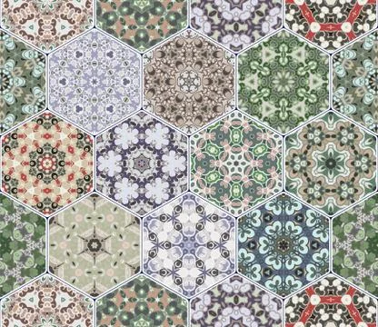Vector set of hexagonal patterns. Illustrazione stock