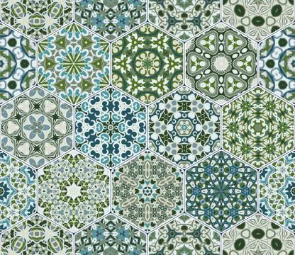 Vector set of hexagonal patterns. Stock Illustration