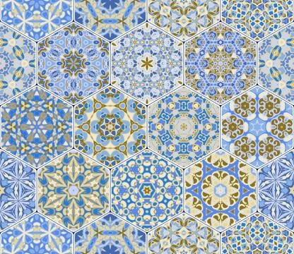 Vector set of hexagonal patterns. Illustrazione stock