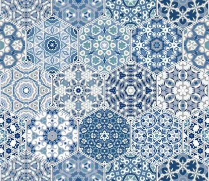 Vector set of hexagonal patterns. Illustrazione stock