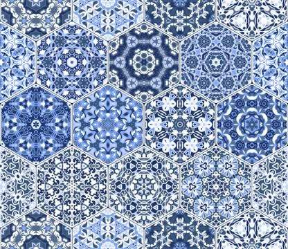 Vector set of hexagonal patterns. Illustrazione stock