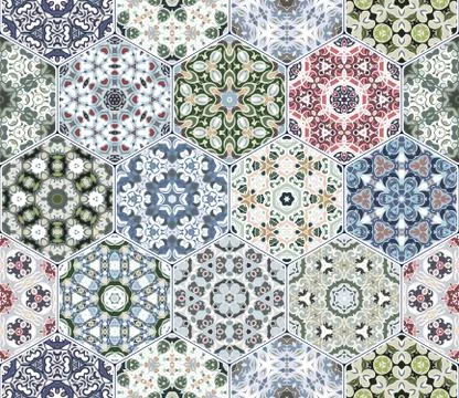 Vector set of hexagonal patterns. Illustrazione stock