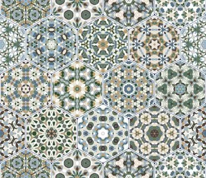 Vector set of hexagonal patterns. Illustrazione stock