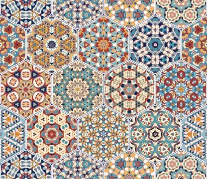 Vector set of hexagonal patterns. Illustrazione stock