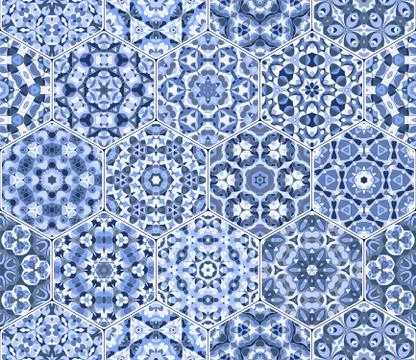 Vector set of hexagonal patterns. Illustrazione stock