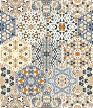 Vector set of hexagonal patterns. Stock Illustration