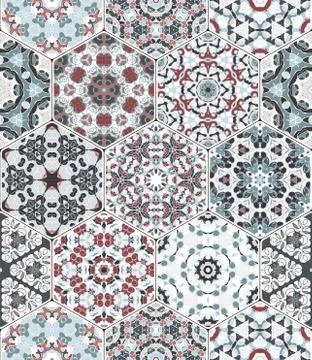 Vector set of hexagonal patterns. 库存插图