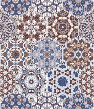 Vector set of hexagonal patterns. Illustrazione stock