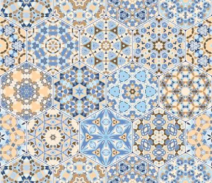 Vector set of hexagonal patterns. Illustrazione stock