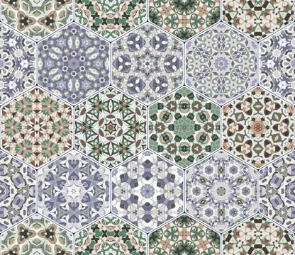 Vector set of hexagonal patterns. 스톡 일러스트