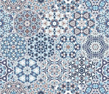 Vector set of hexagonal patterns. Illustrazione stock