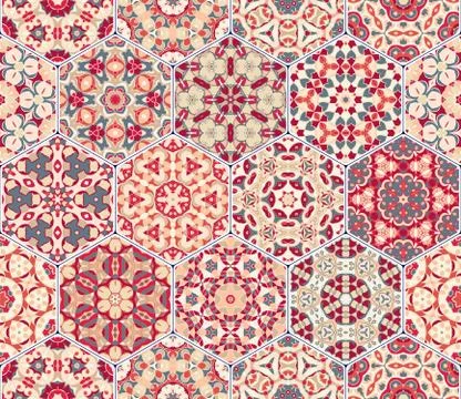 Vector set of hexagonal patterns. Stock Illustration