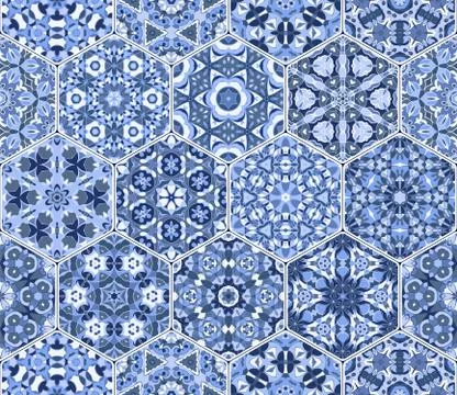 Vector set of hexagonal patterns. Stock Illustration