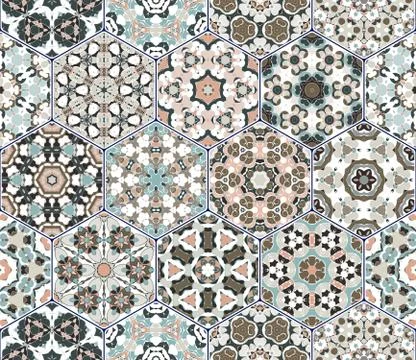 Vector set of hexagonal patterns. Illustrazione stock