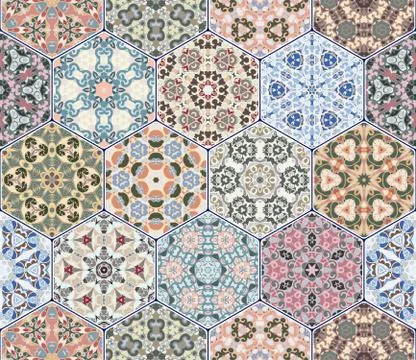 Vector set of hexagonal patterns. Illustrazione stock