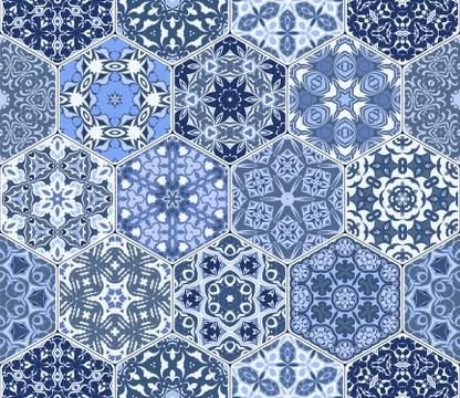 Vector set of hexagonal patterns. Illustrazione stock