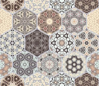 Vector set of hexagonal patterns. Illustrazione stock
