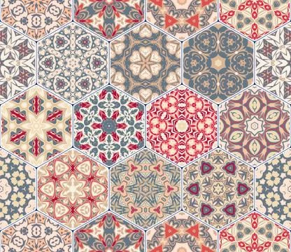 Vector set of hexagonal patterns. 스톡 일러스트